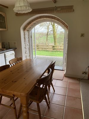 View from kitchen through french doors